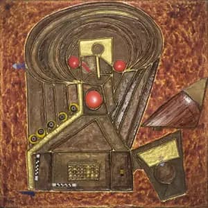 Gardien Solaire — Technique mixte sur panneau 30x3 cm — Pierre Arnould (1986)