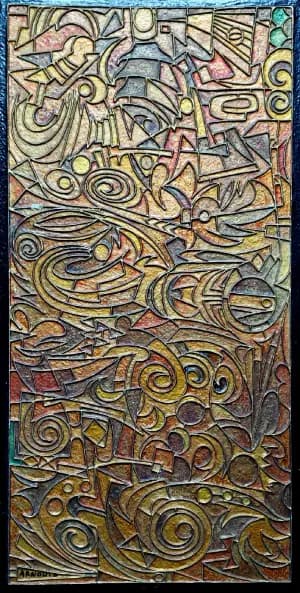 Trois Niveaux du Temps — Reliefs pigmentés sur panneau 45x90 cm — Pierre Arnould (1986)