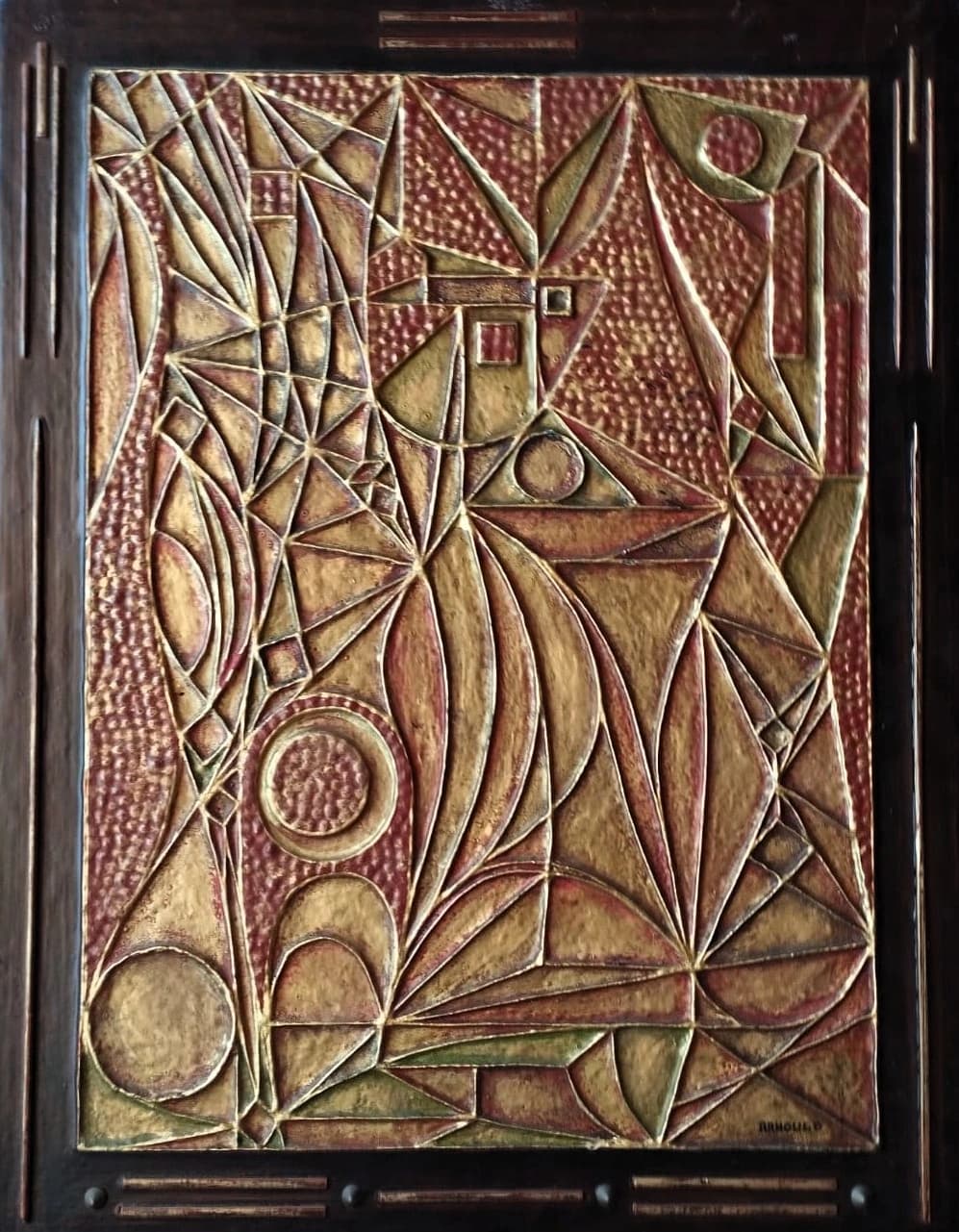 Guerrier Géométrique — Technique mixte en relief, finition martelée 50x75 cm — Pierre Arnould (1985)