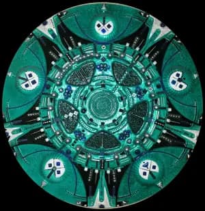 Pavois Zapotec — technique mixte Ø 60 cm — Pierre Arnould (1990)