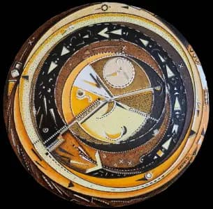 Cadran Solaire Maya — technique mixte Ø 80 cm — Pierre Arnould (1986)