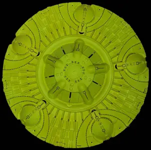 UFO Vert Acide — technique mixte Ø 63 cm — Pierre Arnould (1986)