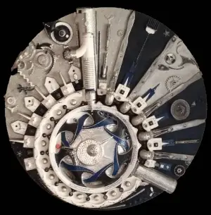 Engrenage Galactique — technique mixte Ø 90 cm — Pierre Arnould (2004)