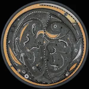 Empreinte sur Lune Sombre — technique mixte Ø 40 cm — Pierre Arnould (1979)