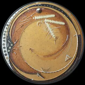 Orbites et Signes Perdus — technique mixte Ø 90 cm — Pierre Arnould (1986)