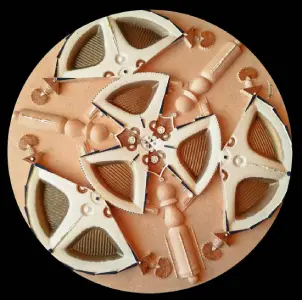 Disque de Poussière Ocre — technique mixte Ø 100 cm — Pierre Arnould (2002)