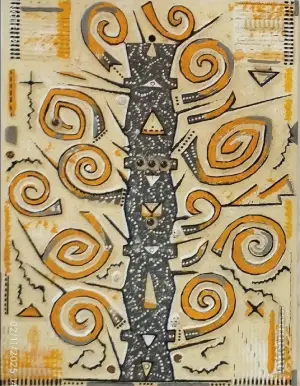 Arbre à palabres — technique mixte 20x30 cm — Pierre Arnould (1979)