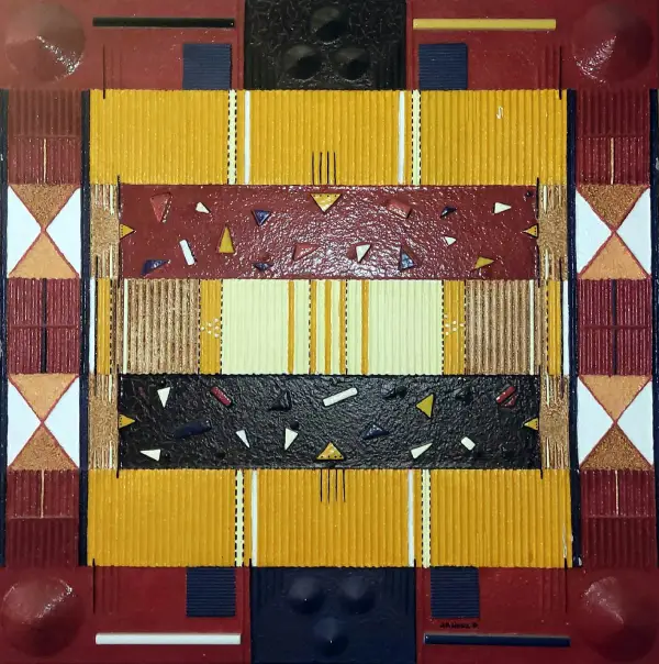 Zoulou — technique mixte 90x90 cm — Pierre Arnould (1988)